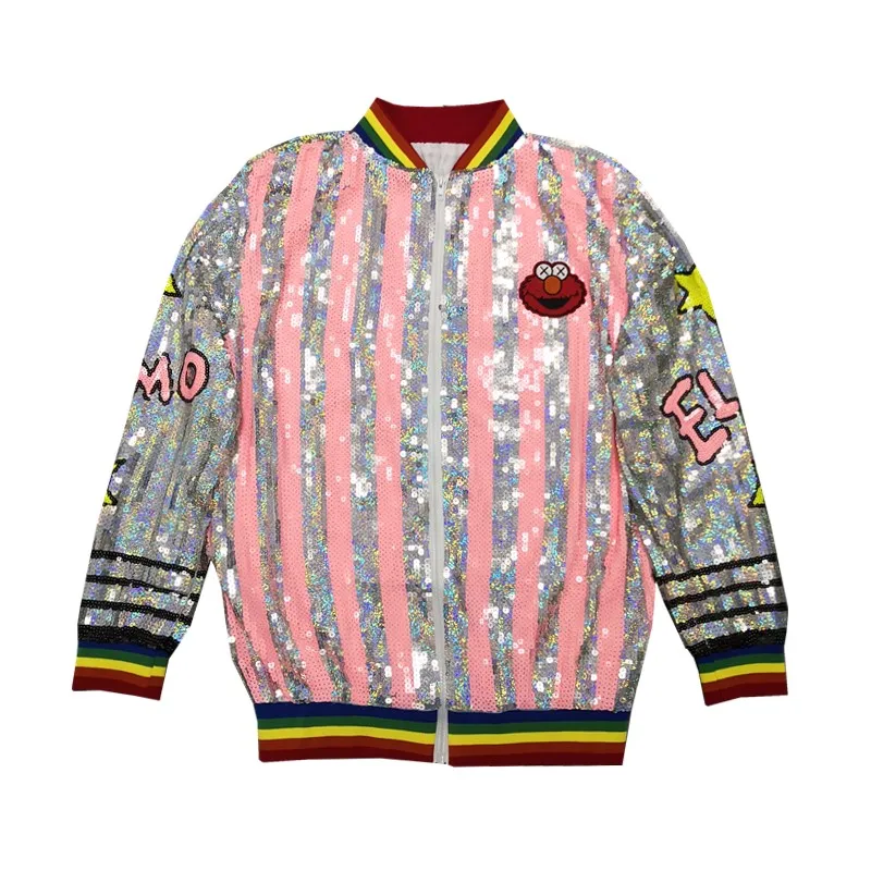 Women Zipper Sequin Jacket Punk European Funny Cartoon Coat Girls Casual Jackets American Colorful Stripes Top Fashion Outerwear
Women Zipper Sequin Jacket Punk European Funny Cartoon Coat Girls Casual Jackets American Colorful Stripes Top Fashion Outerwear
