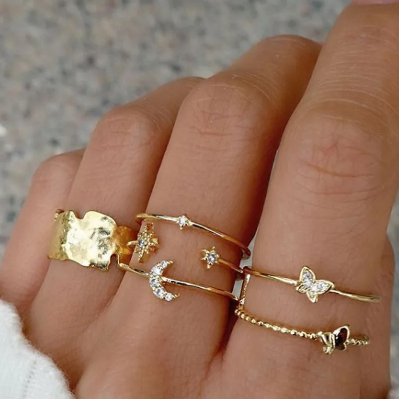 Bohemian Vintage Women Fashion butterfly Ring Leaves Star Moon Geometric Opening Crystal Ring Set Lady Jewelry
Bohemian Vintage Women Fashion butterfly Ring Leaves Star Moon Geometric Opening Crystal Ring Set Lady Jewelry