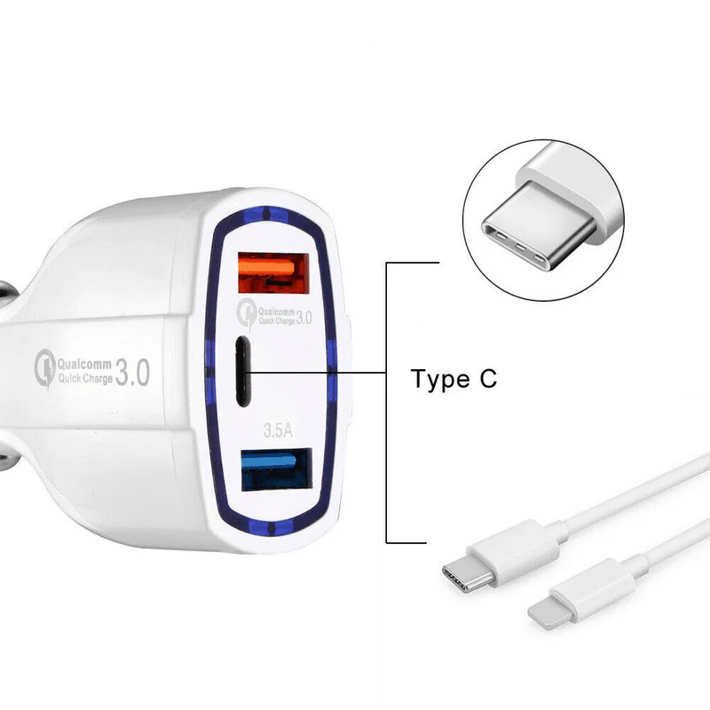 Portable Black White QC 3.0 Fast Quick Dual USB Car Charger with Type C Connector Interior Parts Universal Car Accessories
Portable Black White QC 3.0 Fast Quick Dual USB Car Charger with Type C Connector Interior Parts Universal Car Accessories