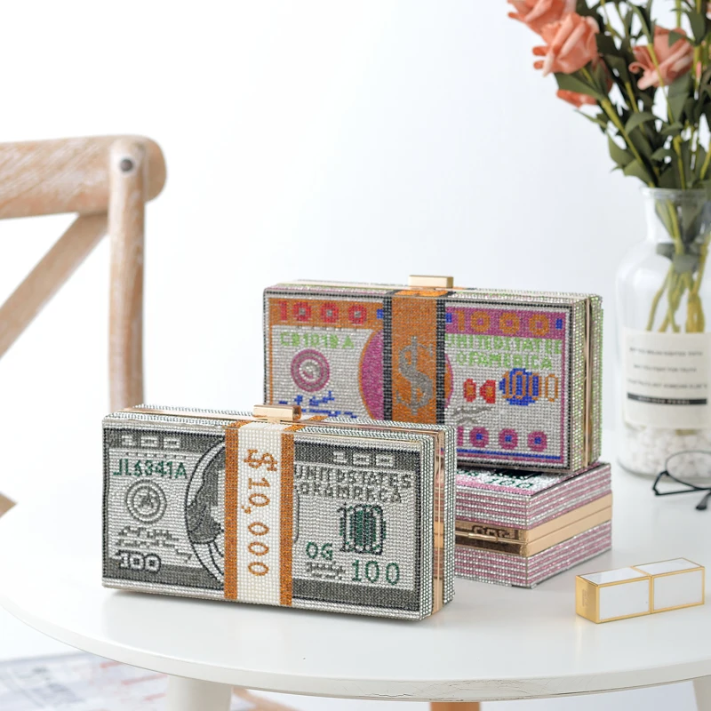 Money Clutch Rhinestone Purse 10000 Dollars Stack of Cash Evening Handbags Shoulder Wedding Dinner Bag 8 Color
Money Clutch Rhinestone Purse 10000 Dollars Stack of Cash Evening Handbags Shoulder Wedding Dinner Bag 8 Color