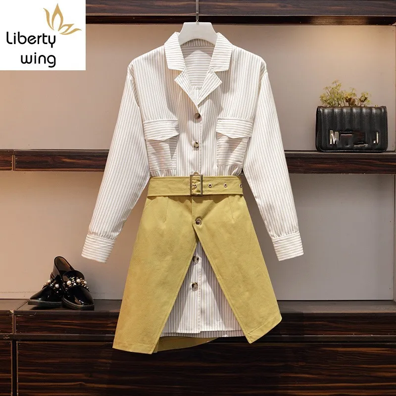 Plus Size 5XL Women Long Shirt Dress Two Piece Set Striped Shirts Mini Split Skirt Loose Fit Office Ladies Outfits Matching Sets
Plus Size 5XL Women Long Shirt Dress Two Piece Set Striped Shirts Mini Split Skirt Loose Fit Office Ladies Outfits Matching Sets