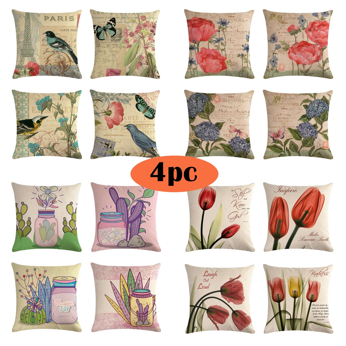 4pc Hand Painted Vintage Floral Cushion Covers Hot Retro Flowers Birds Tulip Rose Linen Pillow Case Sofa Couch 18" Throw Pillows
4pc Hand Painted Vintage Floral Cushion Covers Hot Retro Flowers Birds Tulip Rose Linen Pillow Case Sofa Couch 18" Throw Pillows
