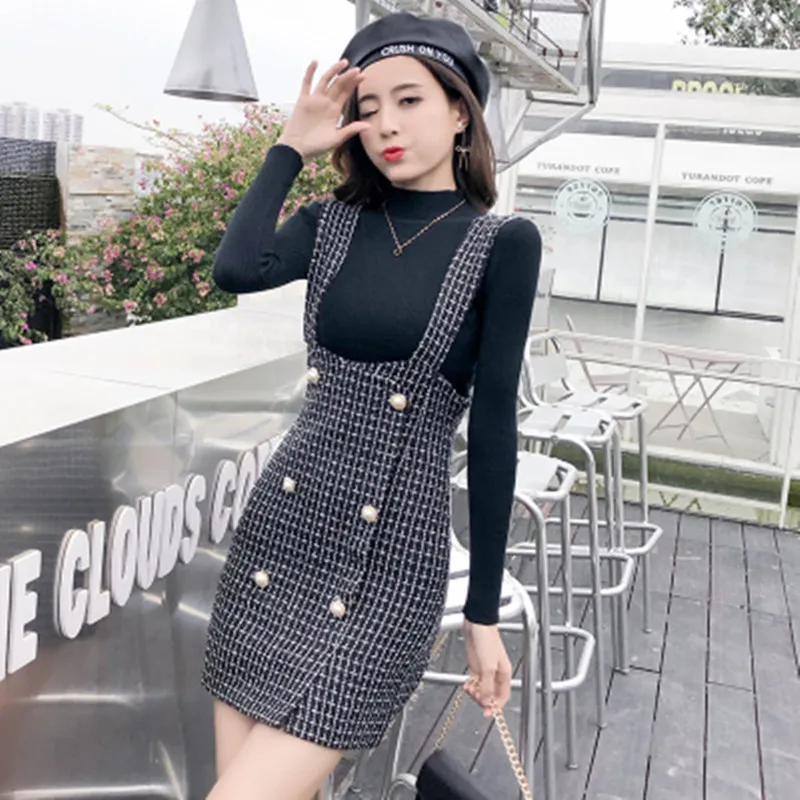 Autumn Winter New Tweed Dress Two Piece Set Women Turtleneck Long Sleeve Sweater + Plaid Double Breasted Woolen Dress Suits
Autumn Winter New Tweed Dress Two Piece Set Women Turtleneck Long Sleeve Sweater + Plaid Double Breasted Woolen Dress Suits