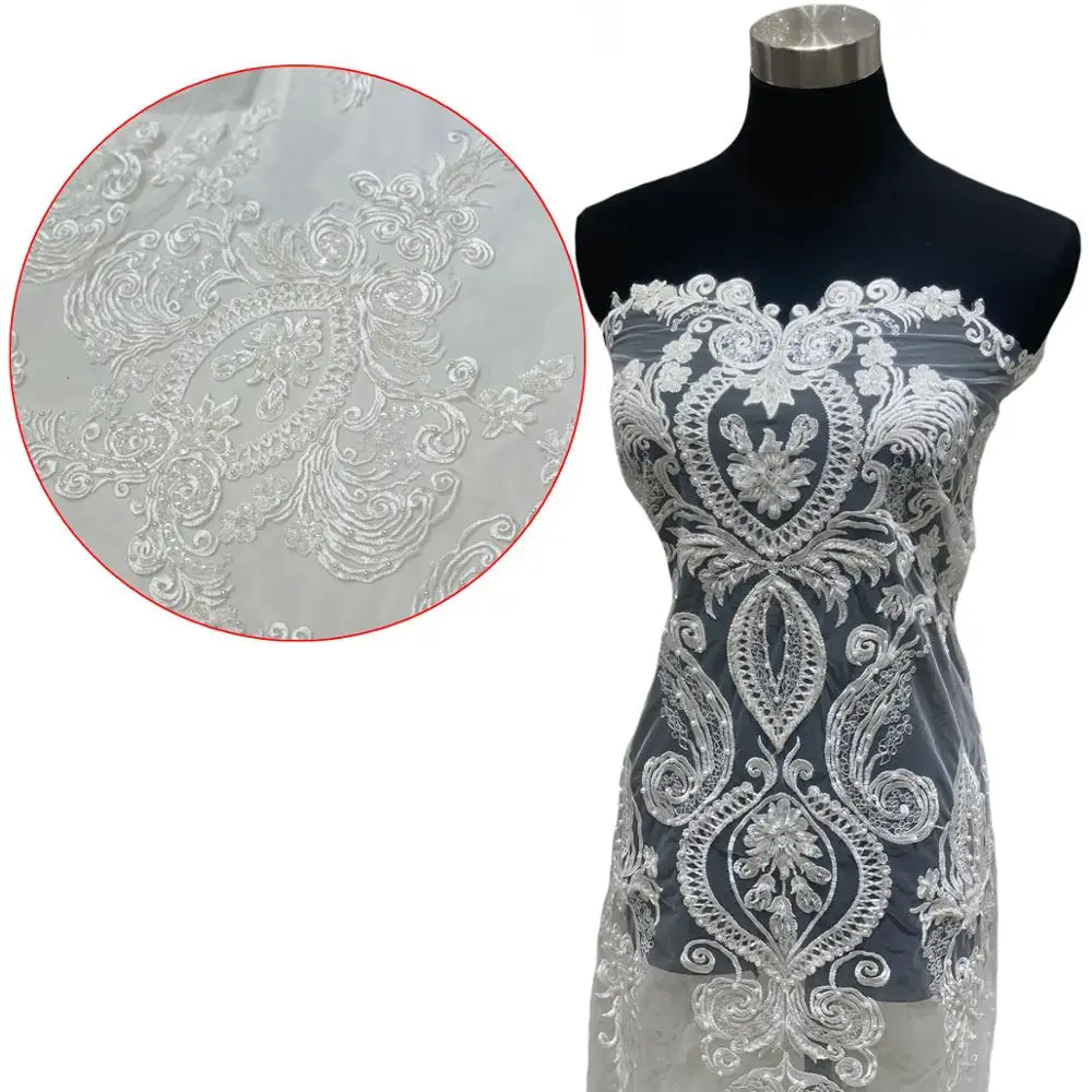 Factory Wholesale Handwork Beaded Tulle Mesh Textiles Flowers Embroidery Bridal Lace Fabric For Sewing Women White Wedding Dress
Factory Wholesale Handwork Beaded Tulle Mesh Textiles Flowers Embroidery Bridal Lace Fabric For Sewing Women White Wedding Dress