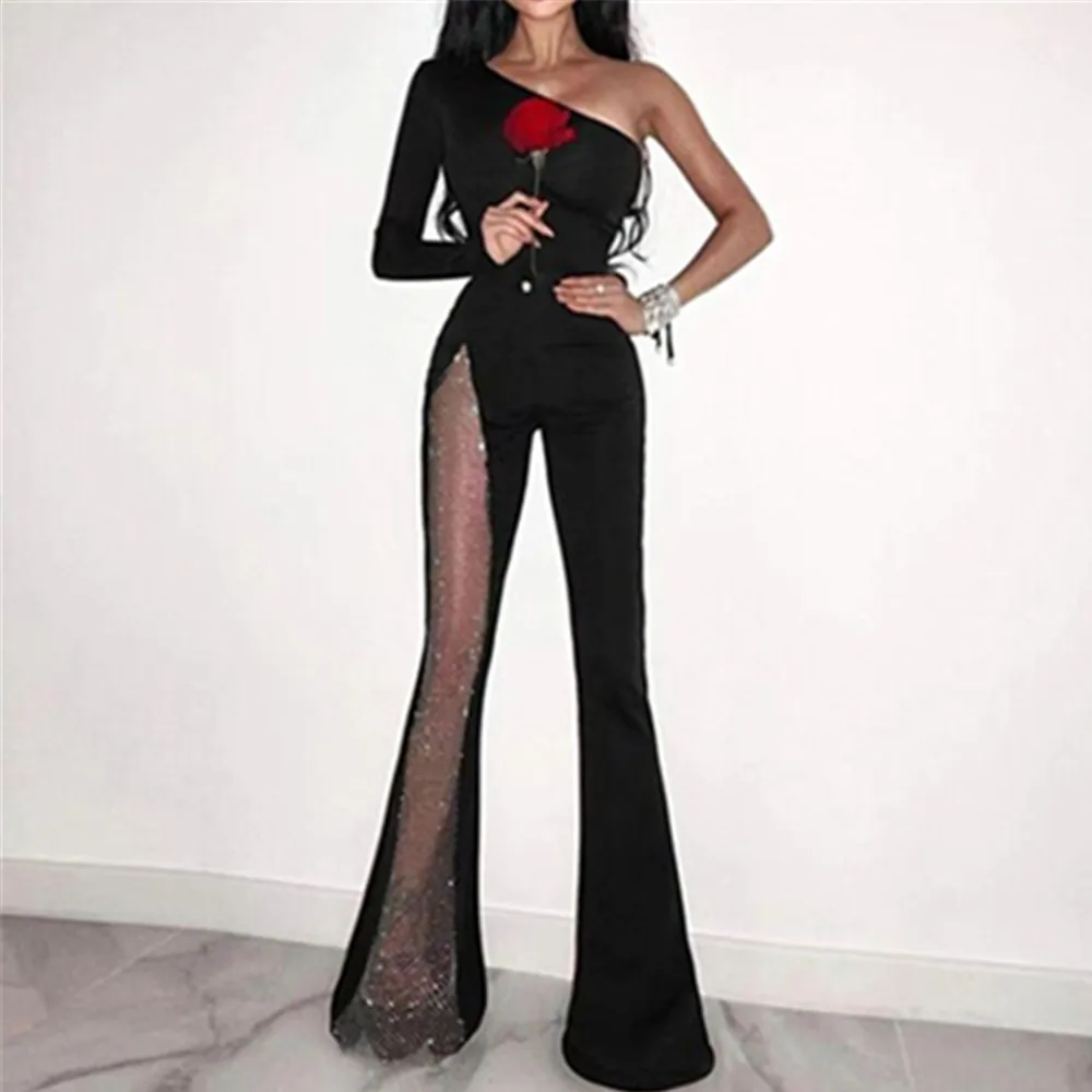 Women Winter Sexy Long Sleeve One Shoulder Diamonds Crystal Black Bandage Jumpsuit 2023 Celebrity Designer Bodycon Rompers
Women Winter Sexy Long Sleeve One Shoulder Diamonds Crystal Black Bandage Jumpsuit 2023 Celebrity Designer Bodycon Rompers