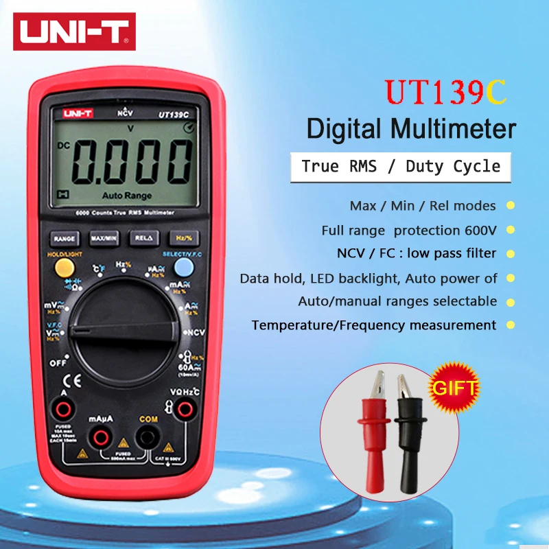 UNI-T UT139C Digital Multimeter Auto Range Handheld Tester True RMS Meter 6000 Count Voltmeter Current Temperature Test
UNI-T UT139C Digital Multimeter Auto Range Handheld Tester True RMS Meter 6000 Count Voltmeter Current Temperature Test