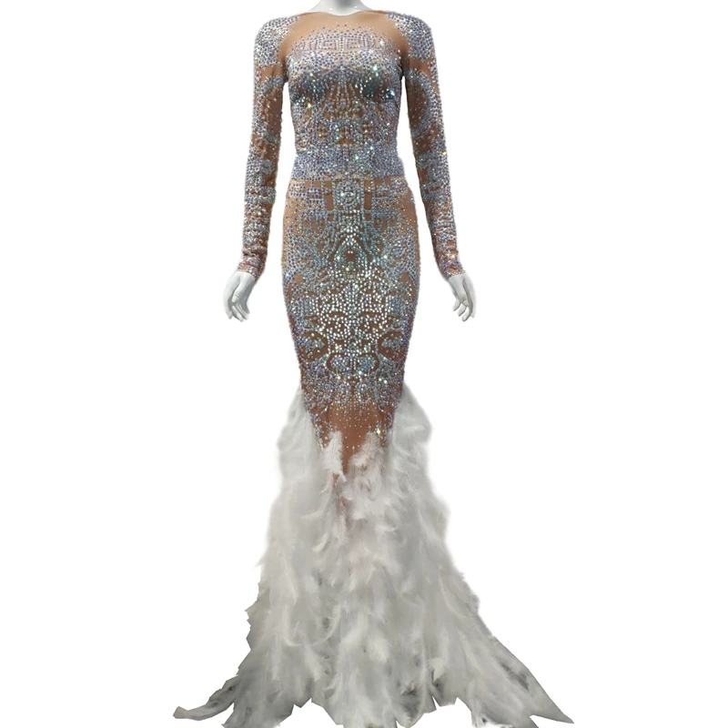 Sparkly Rhinestones Feather Long Dress Women Prom Birthday Celebrate Party Dresses Sexy Nightclub Stage Performance Costume
Sparkly Rhinestones Feather Long Dress Women Prom Birthday Celebrate Party Dresses Sexy Nightclub Stage Performance Costume