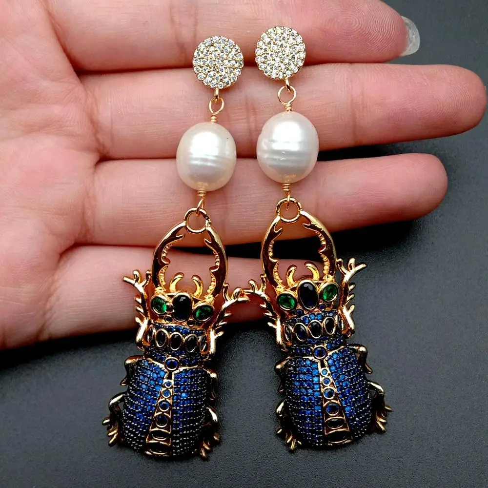 KKGEM Natural Freshwater Cultured White Rice Pearl Cubic Zirconia Pave Insect Stud Earrings
KKGEM Natural Freshwater Cultured White Rice Pearl Cubic Zirconia Pave Insect Stud Earrings