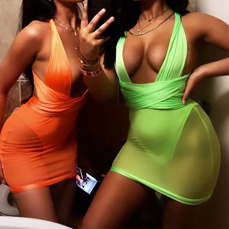 Mesh Sleeveless Hanging Neck Women's Transparent Summer Holiday Birthday Outfits Solid Bodycon Lace-up Sexy Cocktail Party Dress
Mesh Sleeveless Hanging Neck Women's Transparent Summer Holiday Birthday Outfits Solid Bodycon Lace-up Sexy Cocktail Party Dress