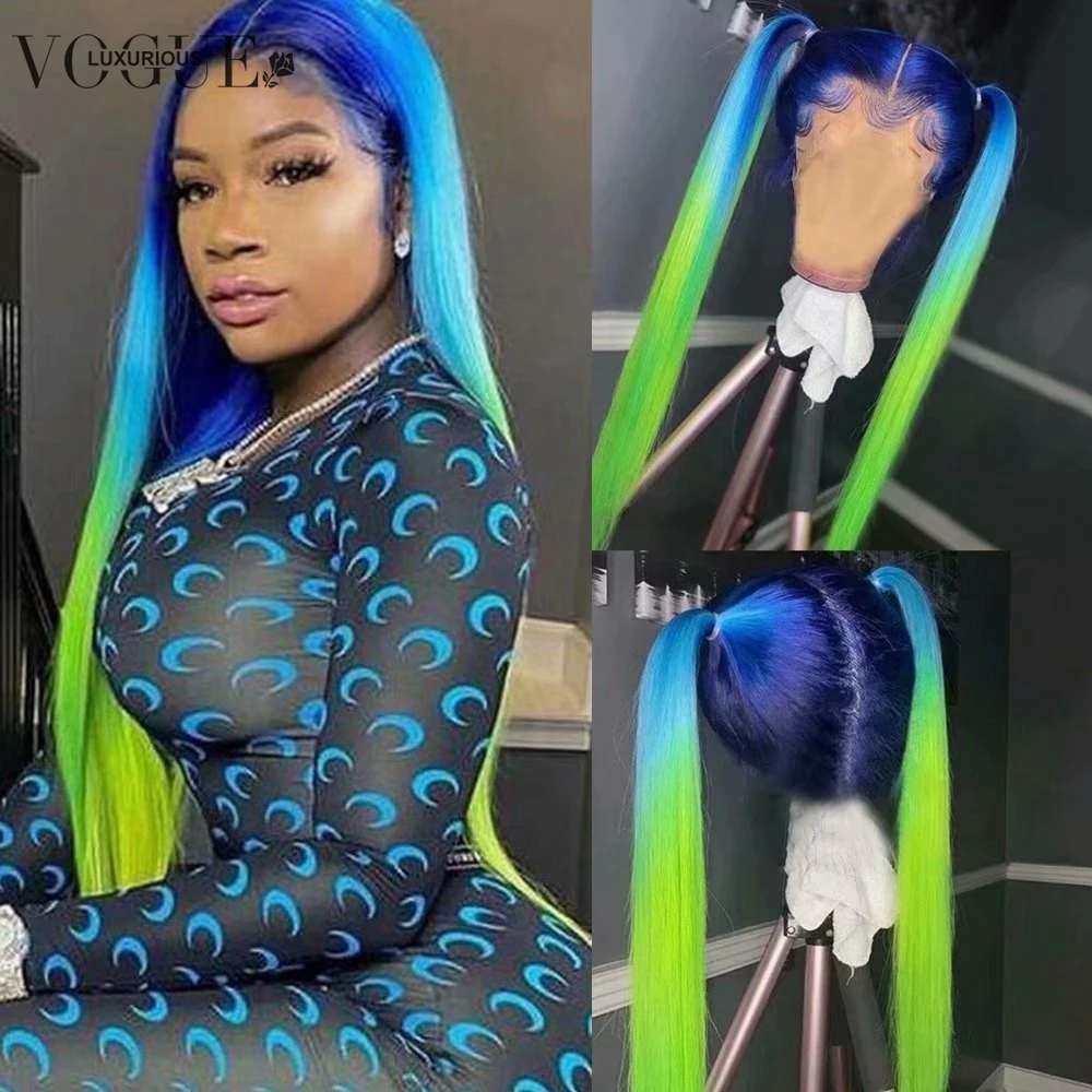 Ombre Straight Lace Front Wig Blue Green Rainbow Wig Preplucked Brazilian Remy Transparent Lace Front Human Hair Wigs For Women
Ombre Straight Lace Front Wig Blue Green Rainbow Wig Preplucked Brazilian Remy Transparent Lace Front Human Hair Wigs For Women