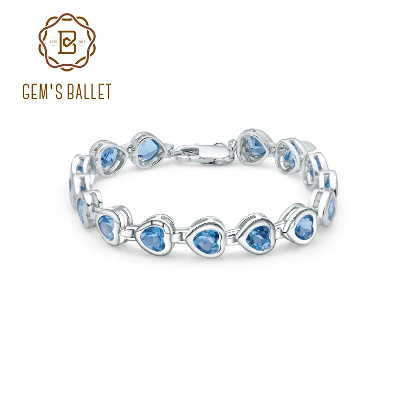 GEM'S BALLET 6x6mm Heart Natural Swiss Blue Topaz Chain Link Bracelet Pure 100% 925 Sterling Silver Fashion Jewelry For Women 
GEM'S BALLET 6x6mm Heart Natural Swiss Blue Topaz Chain Link Bracelet Pure 100% 925 Sterling Silver Fashion Jewelry For Women