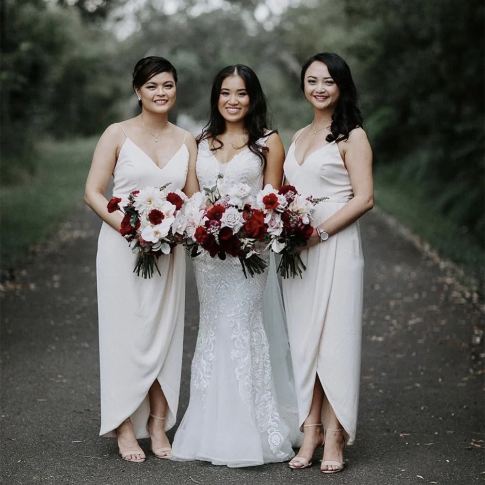 Bridesmaid Dress Front Short Long Back V-Neck Spaghetti Straps Sleeveless Backless Floor Length Simple Wedding Party Gowns
Bridesmaid Dress Front Short Long Back V-Neck Spaghetti Straps Sleeveless Backless Floor Length Simple Wedding Party Gowns