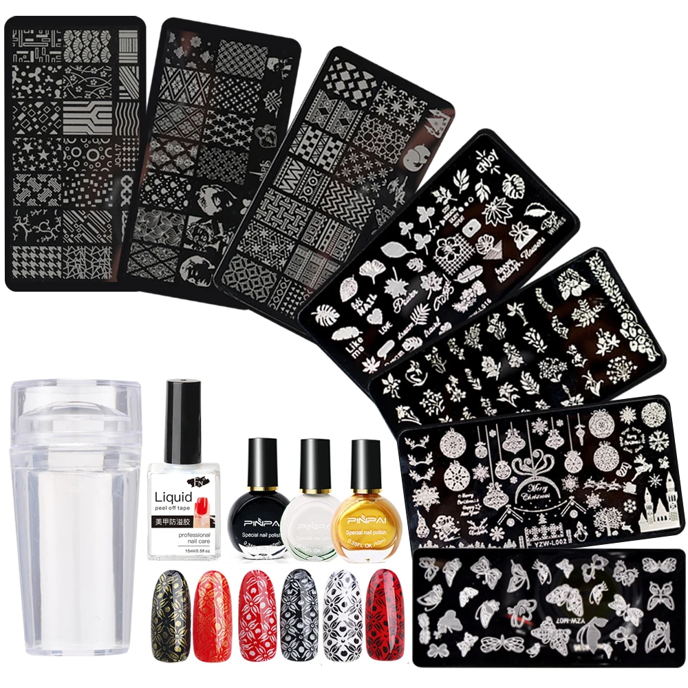 Nail Art Stamping Plates Kit for Nail Manicure with 10ml White/Black/ Gold Nail Polish Oil & Seal Stamp & Anti-overflow Glue Set
Nail Art Stamping Plates Kit for Nail Manicure with 10ml White/Black/ Gold Nail Polish Oil & Seal Stamp & Anti-overflow Glue Set