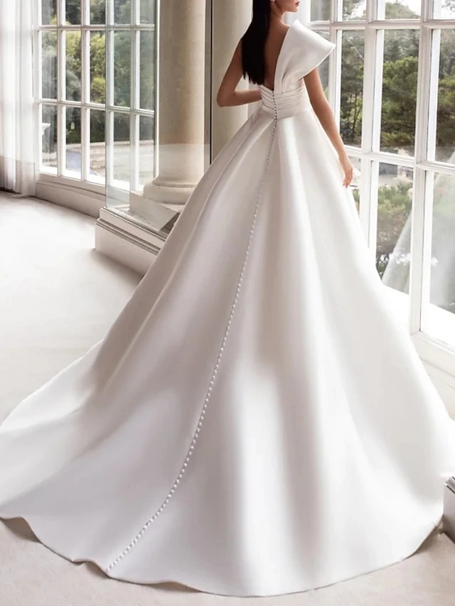 A-Line Wedding Dresses Modern Buttons One Shoulder Satin Ruched Bridal Gowns Vestidos De Noiva 2025
A-Line Wedding Dresses Modern Buttons One Shoulder Satin Ruched Bridal Gowns Vestidos De Noiva 2025