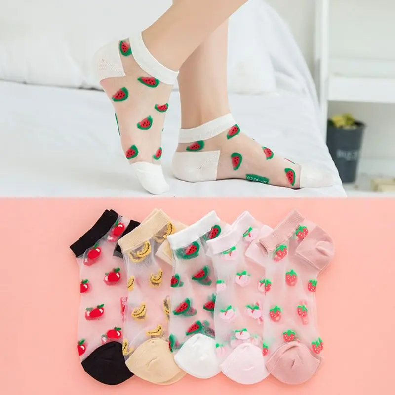 5 Pairs Women Transparent Crystal Fiber Boat Socks Cute Watermelon Fruit Jacquard Summer Ultra-Thin Invisible Hosiery
5 Pairs Women Transparent Crystal Fiber Boat Socks Cute Watermelon Fruit Jacquard Summer Ultra-Thin Invisible Hosiery