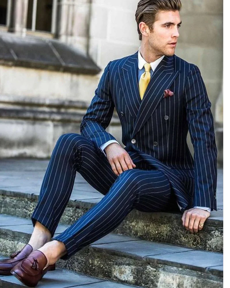 2pcs Double Breasted Blazer Trousers New Latest Design Stripe Men Wedding Suits (Jacket+Pants+Tie)Fashion Prom Dinner Party Wear
2pcs Double Breasted Blazer Trousers New Latest Design Stripe Men Wedding Suits (Jacket+Pants+Tie)Fashion Prom Dinner Party Wear