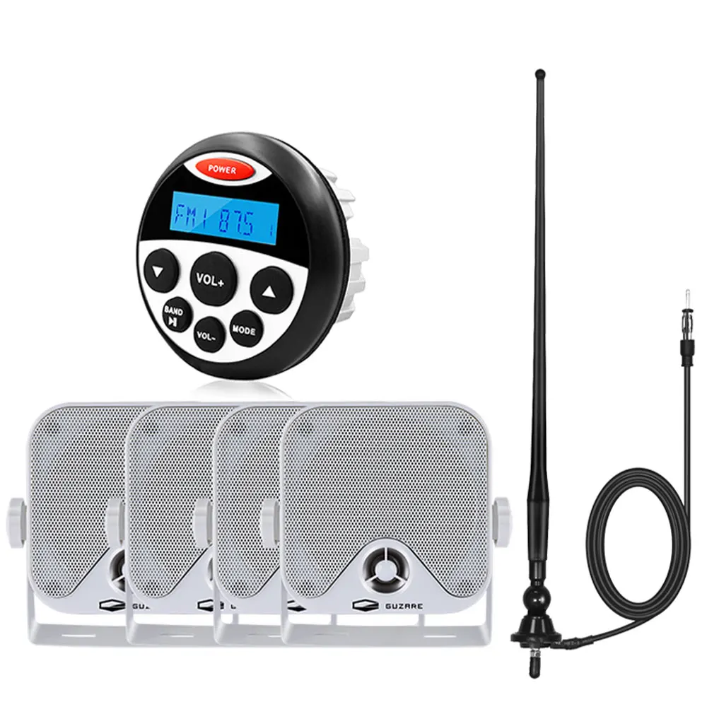Waterproof Marine Stereo Radio Bluetooth Receiver Boat Audio MP3 Player+4inch Marine Motorcycle Speakers+FM Antenna For ATV RV
Waterproof Marine Stereo Radio Bluetooth Receiver Boat Audio MP3 Player+4inch Marine Motorcycle Speakers+FM Antenna For ATV RV