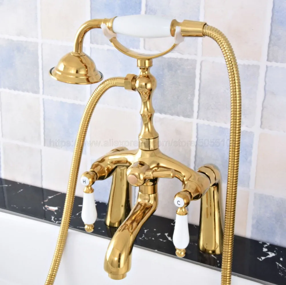 Gold Color Brass Telephone Bathtub Faucet Mixer Tap w/ Hand Shower Bath Shower Tub Faucet Dual Handles Deck Mounted ztf791
Gold Color Brass Telephone Bathtub Faucet Mixer Tap w/ Hand Shower Bath Shower Tub Faucet Dual Handles Deck Mounted ztf791