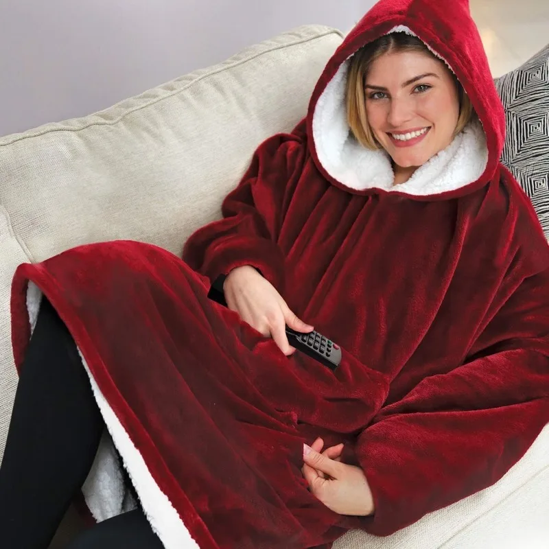 Solid Color Thicken Winter Soft Flannel Blanket Warm Wearable Hoodie TV Blanket Outdoor Hooded Sweater Blanket with Pocket
Solid Color Thicken Winter Soft Flannel Blanket Warm Wearable Hoodie TV Blanket Outdoor Hooded Sweater Blanket with Pocket