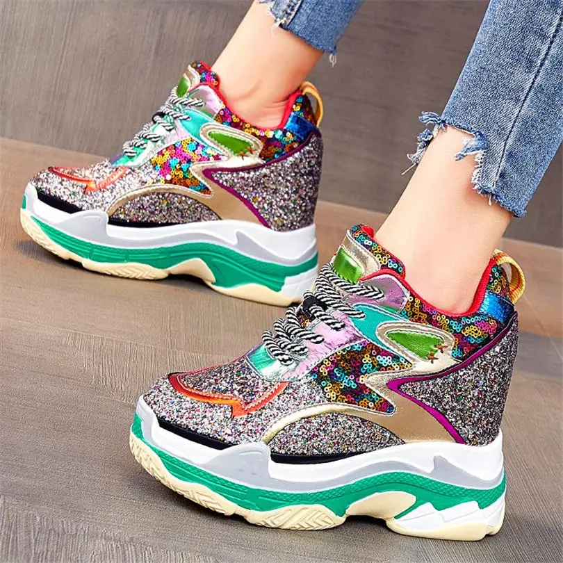 Casual Shoes Women Shiny Glitter Cow Leather Wedges High Heel Ankle Boots Female Round Toe Fashion Sneakers Platform Pumps Shoes
Casual Shoes Women Shiny Glitter Cow Leather Wedges High Heel Ankle Boots Female Round Toe Fashion Sneakers Platform Pumps Shoes