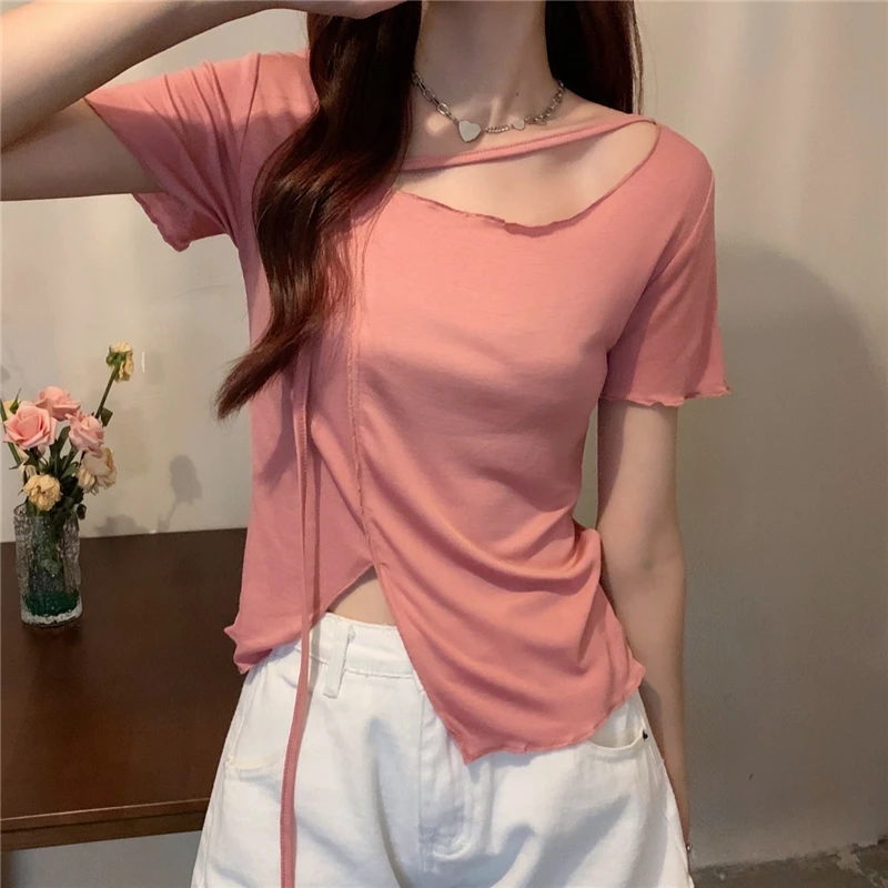 Women's Casual T-shirt Solid Square Collar Short Sleeves Women Asymmetric Hem Slim Waist Tops Summer 2021
Women's Casual T-shirt Solid Square Collar Short Sleeves Women Asymmetric Hem Slim Waist Tops Summer 2021
