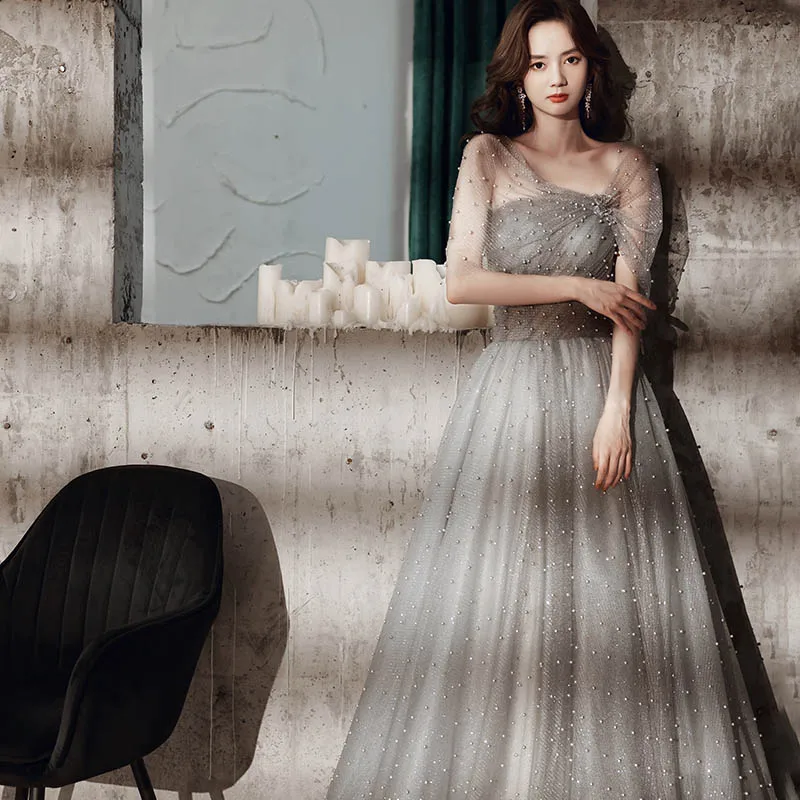 Evening Dress Fashion Short Sleeves Pearls Floor-Length Backless A-Line Zipper Back Pleat Tulle Woman Formal Party Gowns A1921
Evening Dress Fashion Short Sleeves Pearls Floor-Length Backless A-Line Zipper Back Pleat Tulle Woman Formal Party Gowns A1921