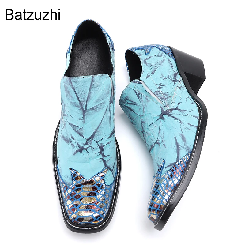 Batzuzhi Luxury Handmade Men's Shoes Pointed Toe Blue Genuine Leather Dress Shoes Men 6.5cm High Heels for Party and Wedding!
Batzuzhi Luxury Handmade Men's Shoes Pointed Toe Blue Genuine Leather Dress Shoes Men 6.5cm High Heels for Party and Wedding!