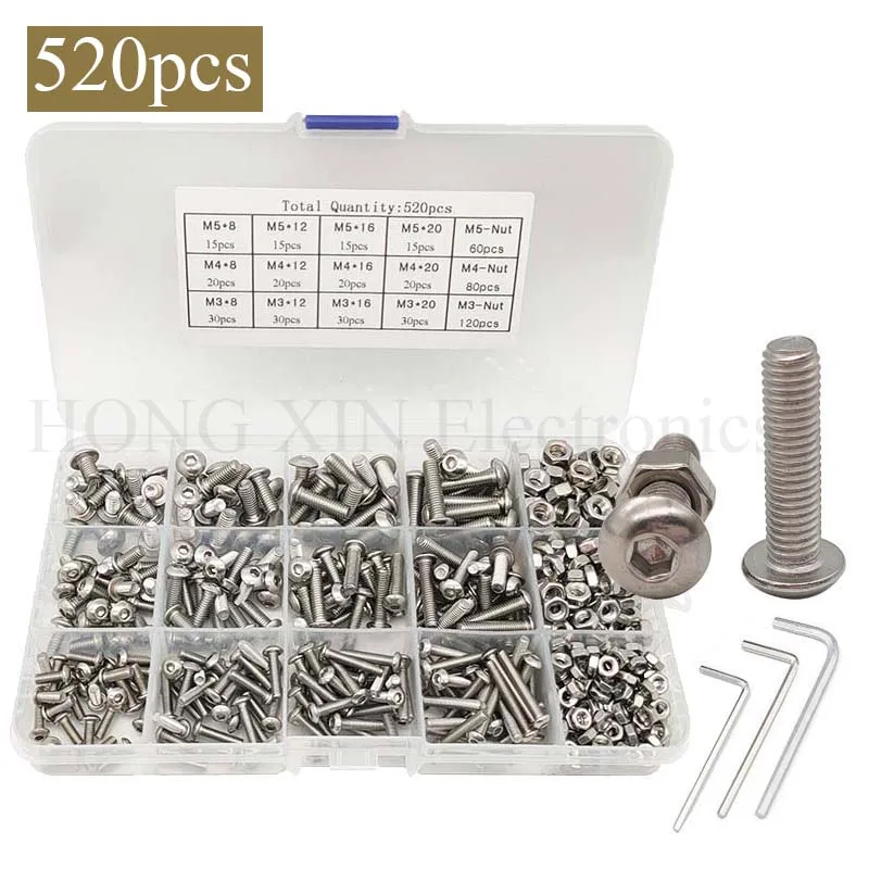 Bolts 520Pcs M3 M4 M5 Hex Hexagon Socket Screw Set Stainless Steel Flat Round Cap Head Screw Kit Bolts and Nuts Allen Bolts Set
Bolts 520Pcs M3 M4 M5 Hex Hexagon Socket Screw Set Stainless Steel Flat Round Cap Head Screw Kit Bolts and Nuts Allen Bolts Set
