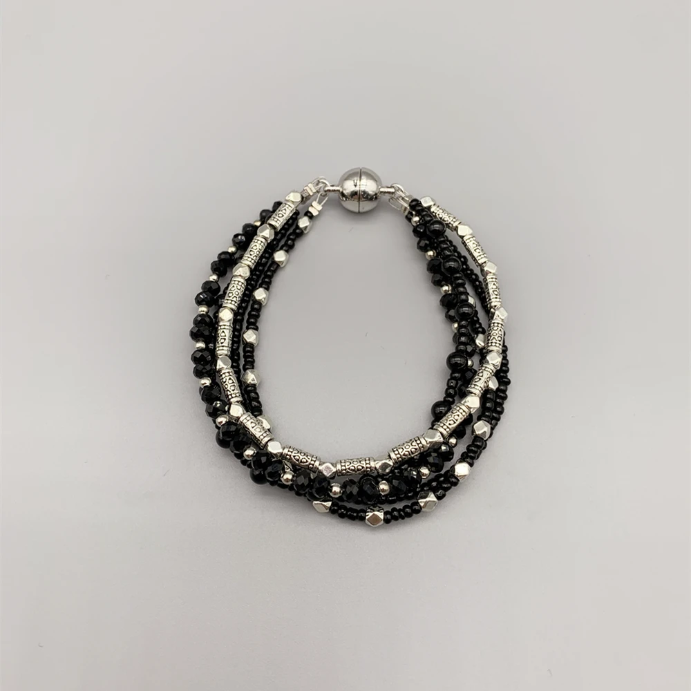 5 Strands of 4mm Black Onyx Bracelet With 3*4mm Black Crystals Antique Silver Beads Magnetic Clasp For Women Girls Gift 7.5 Inch
5 Strands of 4mm Black Onyx Bracelet With 3*4mm Black Crystals Antique Silver Beads Magnetic Clasp For Women Girls Gift 7.5 Inch