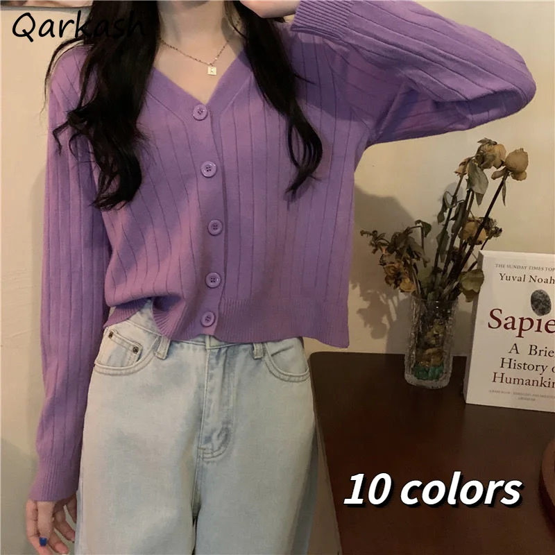 Cardigan Women Cropped Pure Design Student Slim Clothes All-match Casual Korean Style V-Neck Sweater Single Breasted Spring Fall
Cardigan Women Cropped Pure Design Student Slim Clothes All-match Casual Korean Style V-Neck Sweater Single Breasted Spring Fall