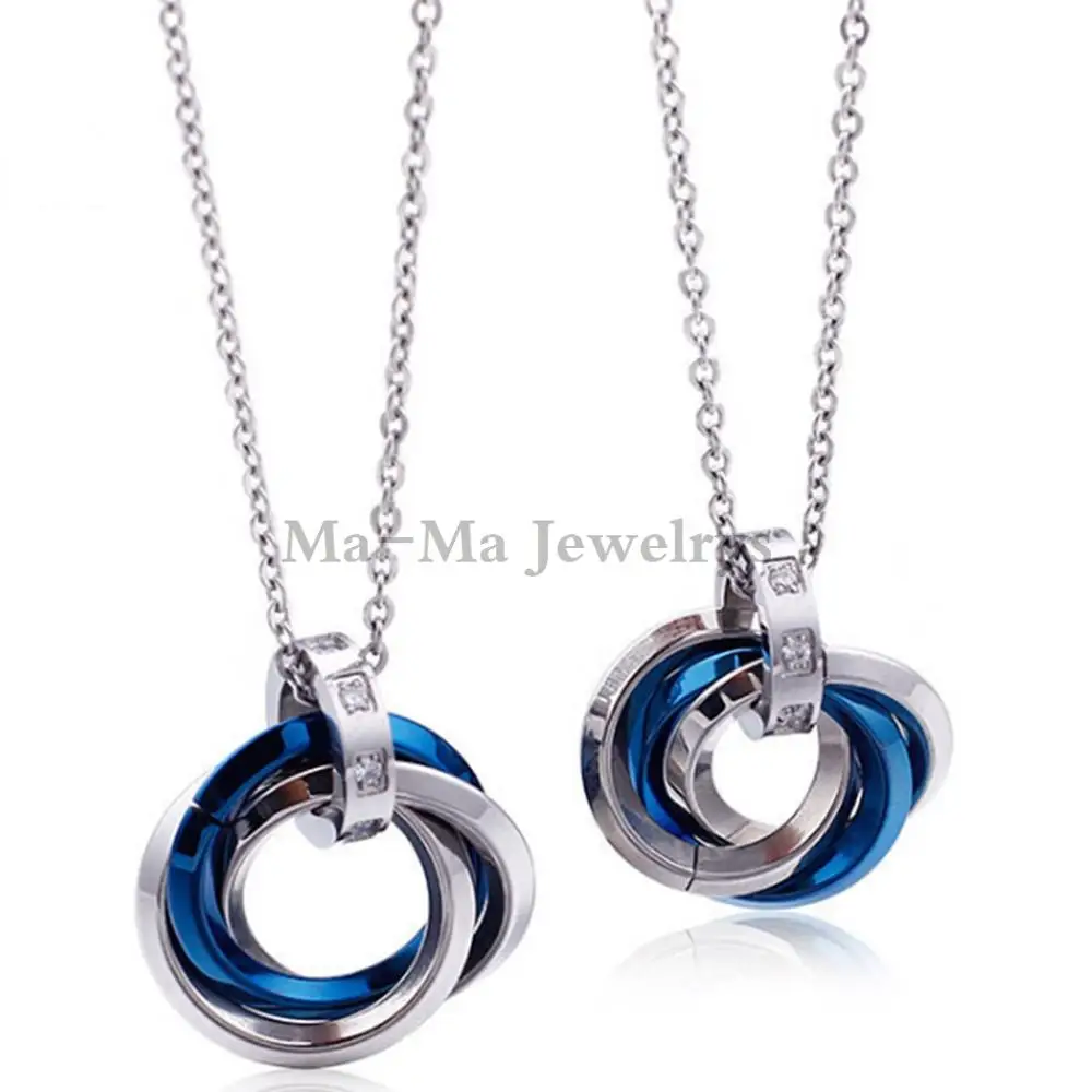 Nice Gifts For Couple Lover's Blue Stainless Steel Rings Pendant Necklace Fashion Jewelry For Women
Nice Gifts For Couple Lover's Blue Stainless Steel Rings Pendant Necklace Fashion Jewelry For Women