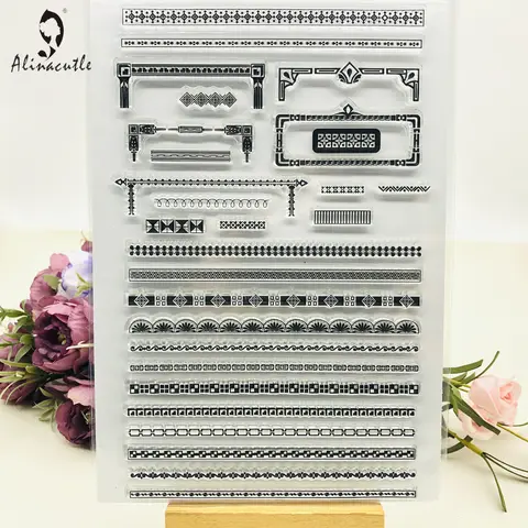 Alinacutle-Tampon transparent en silicone vintage, bord de bordure, scrapbooking, carte, album, papier artisanal, rouleau en caoutchouc