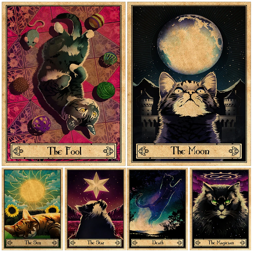 Mysterious Deadly Cat Tarot Vintage Wall Art Canvas Painting Home Decoration Cat Fatalism Astrology Witchcraft Poster And Prints
Mysterious Deadly Cat Tarot Vintage Wall Art Canvas Painting Home Decoration Cat Fatalism Astrology Witchcraft Poster And Prints