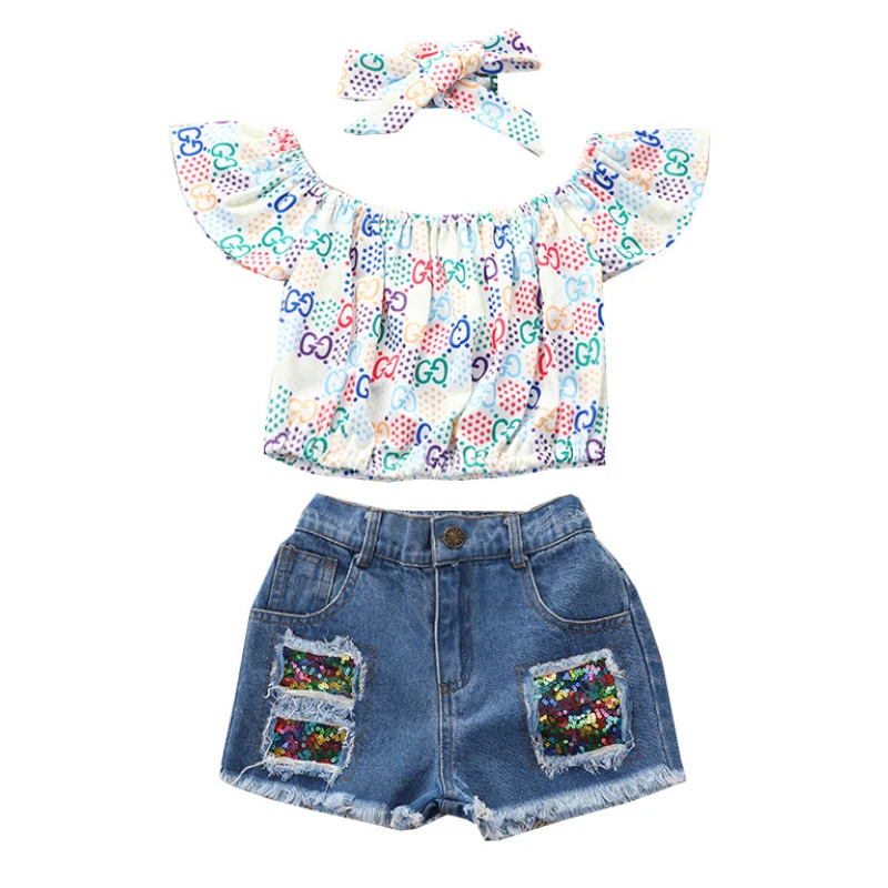 IYEAL Children Girl Outfits Baby Girl Clothes Toddler Tops Ripped Denim Shorts With Headband 3PCS Summer Kids Clothes Set
IYEAL Children Girl Outfits Baby Girl Clothes Toddler Tops Ripped Denim Shorts With Headband 3PCS Summer Kids Clothes Set