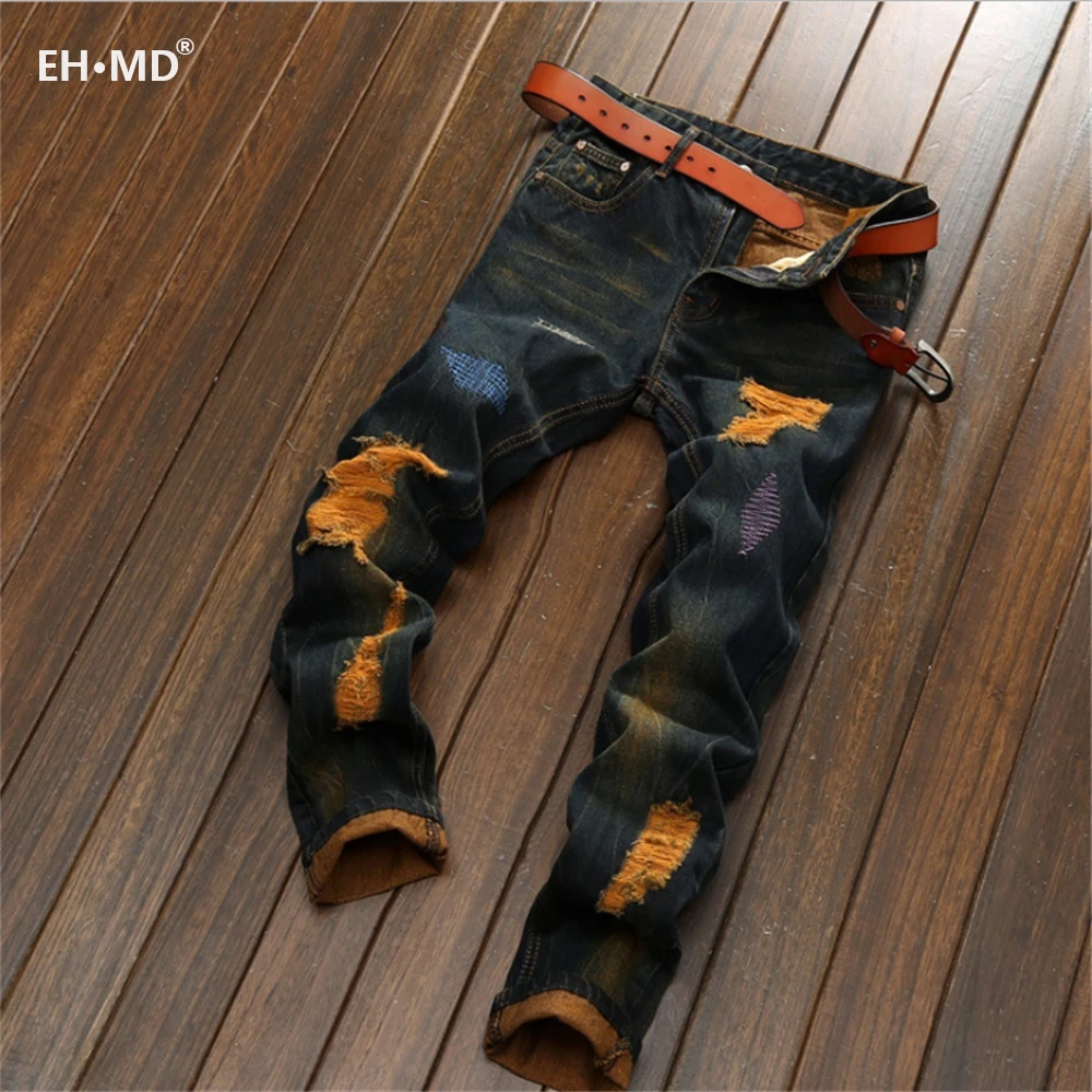 EH·MD ® Оранжевые рваные джинсы, мужские прямые брюки геометрической формы с вышивкой, осень-зима, хлопковые мягкие эластичные тонкие темно-синие брюки 2021
EH·MD ® Оранжевые рваные джинсы, мужские прямые брюки геометрической формы с вышивкой, осень-зима, хлопковые мягкие эластичные тонкие темно-синие брюки 2021