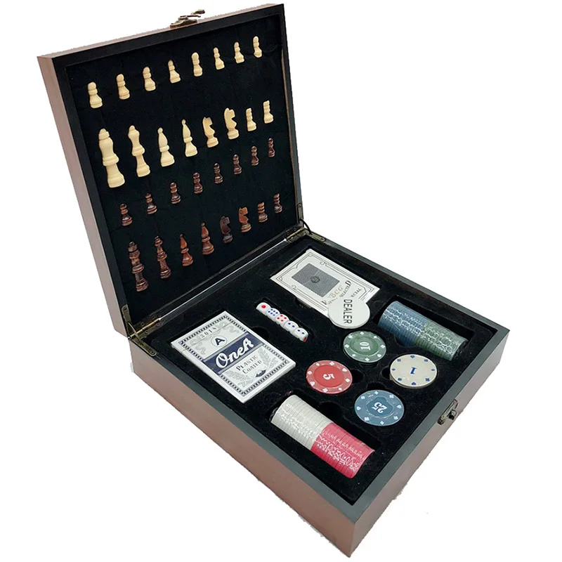 Wooden Chess Pieces Board Poker Set Chips Dices Family Friends Entertainment Krahn Tray
Wooden Chess Pieces Board Poker Set Chips Dices Family Friends Entertainment Krahn Tray