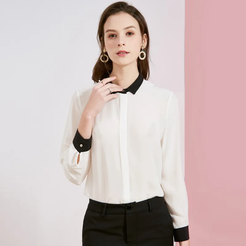 Women's Blouses and Tops Silk white with black collar Office Formal Casual Shirts Plus Large Size Spring Summer Sexy Haut Femme
Women's Blouses and Tops Silk white with black collar Office Formal Casual Shirts Plus Large Size Spring Summer Sexy Haut Femme