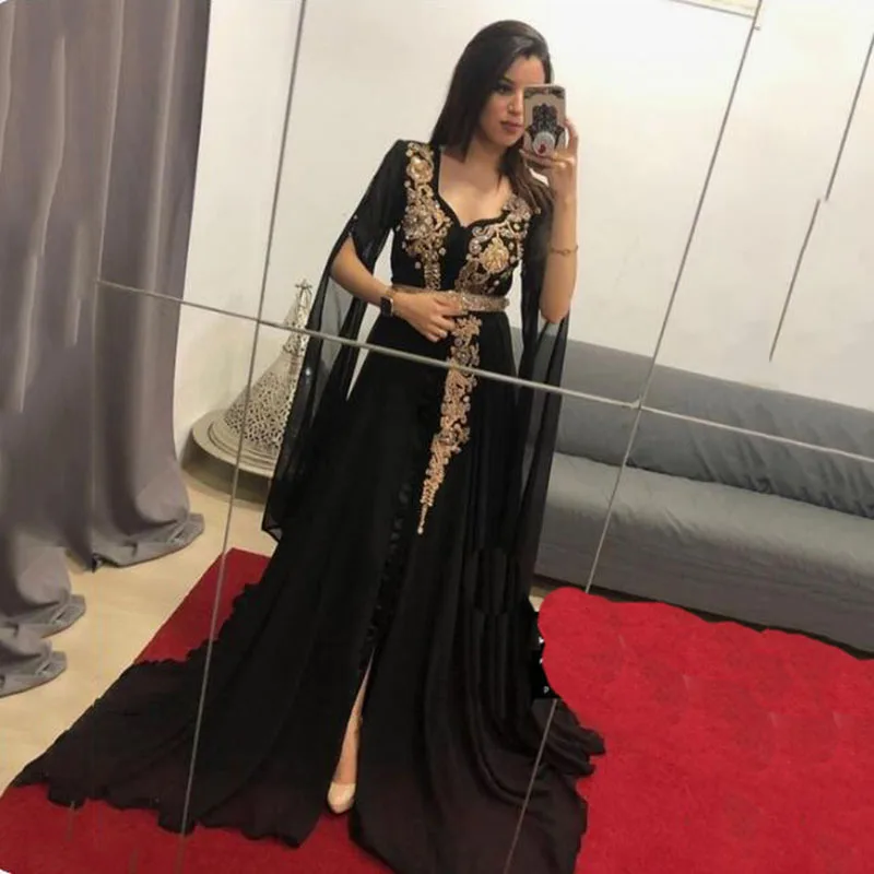 Vestidos Feast Elegant Black Caftan Evening Dresses V Neck Chiffon Long Sleeve Muslim Moroccan Kaftan Formal Pageant Gowns
Vestidos Feast Elegant Black Caftan Evening Dresses V Neck Chiffon Long Sleeve Muslim Moroccan Kaftan Formal Pageant Gowns