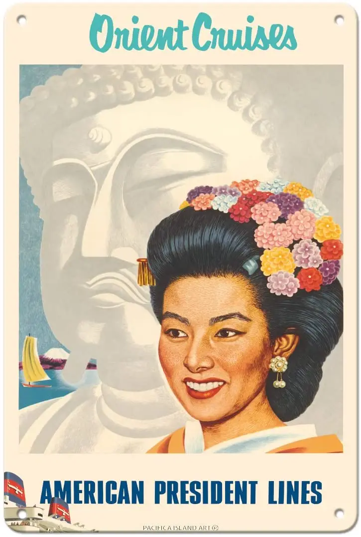 Pacifica Island Art Orient Cruises - Japanese Woman, Buddha - American President Lines - Vintage Ocean Liner Travel Poster
Pacifica Island Art Orient Cruises - Japanese Woman, Buddha - American President Lines - Vintage Ocean Liner Travel Poster