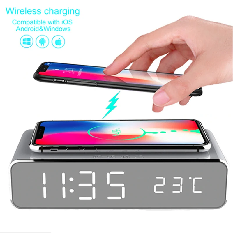 LED Alarm Clock Time Temperature Display Wireless Charger Charging Pad Dock, Qi-Certified for iPhone 11, 11 Pro Max, XR, Xs Max,
LED Alarm Clock Time Temperature Display Wireless Charger Charging Pad Dock, Qi-Certified for iPhone 11, 11 Pro Max, XR, Xs Max,