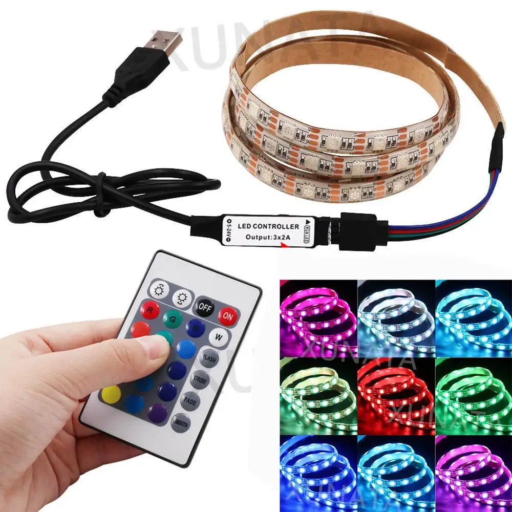 5050 RGB светодиодный светильник 5 в USB 16 цветов водонепроницаемая гибкая светодиодная лента ТВ задний светильник с 24-клавишным пультом дистанционного управления
5050 RGB светодиодный светильник 5 в USB 16 цветов водонепроницаемая гибкая светодиодная лента ТВ задний светильник с 24-клавишным пультом дистанционного управления