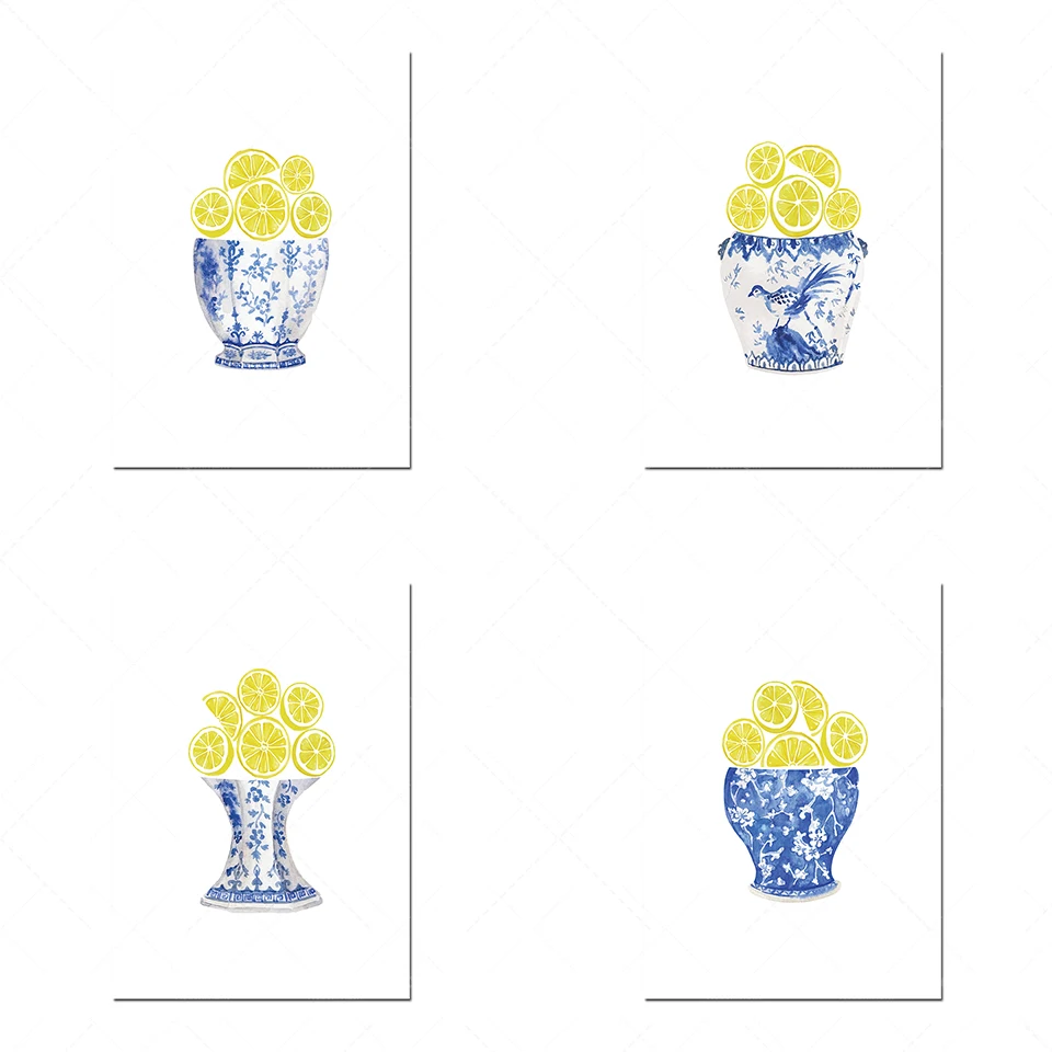 Chinese lemon slice vase printing art set 4-piece set, blue and white vase prints Chinese style art Asian kitchen poster
Chinese lemon slice vase printing art set 4-piece set, blue and white vase prints Chinese style art Asian kitchen poster
