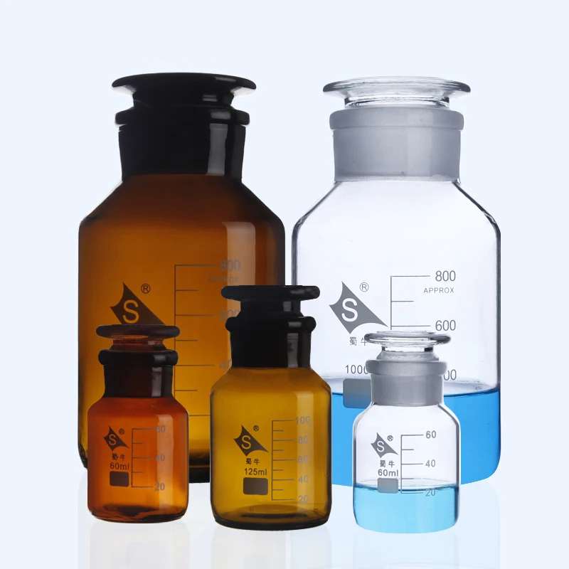 Brown/Transparent Common Glass Wide Mouth Reagent Bottle with Ground Stopper Laboratory Sample Vials
Brown/Transparent Common Glass Wide Mouth Reagent Bottle with Ground Stopper Laboratory Sample Vials