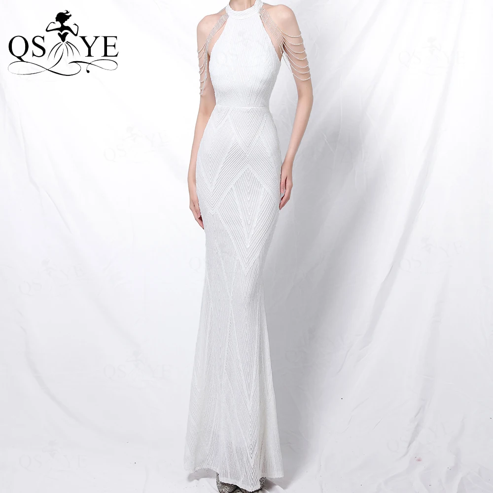 Halter Neck White Sequin Prom Dresses Beading Straps Mermaid Long Evening Gown Bridal Fitted Pattern Lace Formal Party Dress
Halter Neck White Sequin Prom Dresses Beading Straps Mermaid Long Evening Gown Bridal Fitted Pattern Lace Formal Party Dress