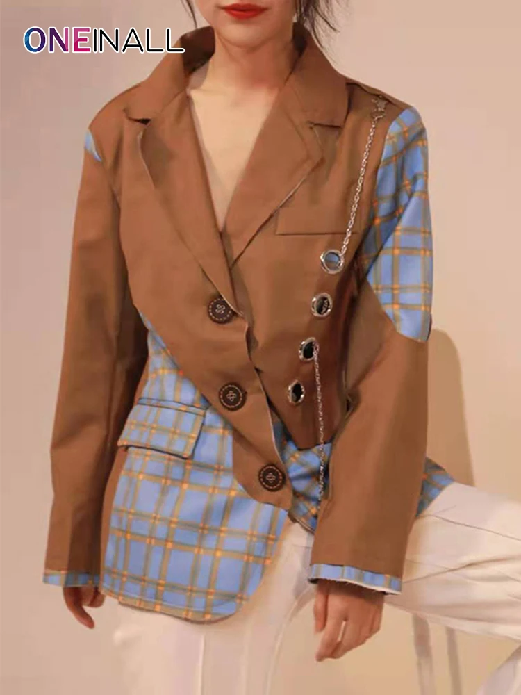 ONEINALL Temperament Casual Women's Blazer Notched Long Sleeve Loose Colorblock Blazers For Females 2021 Autumn Fashion Clothing
ONEINALL Temperament Casual Women's Blazer Notched Long Sleeve Loose Colorblock Blazers For Females 2021 Autumn Fashion Clothing