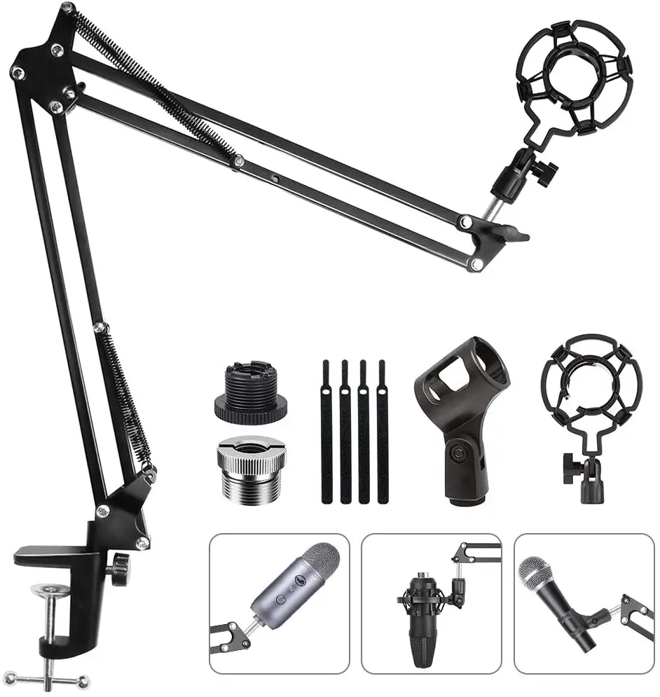 Upgraded Adjustable Microphone Suspension Boom Scissor Arm Stand with Shock Mount Mic Clip Holder 3/8’’ to 5/8’’ Screw Adapter -
Upgraded Adjustable Microphone Suspension Boom Scissor Arm Stand with Shock Mount Mic Clip Holder 3/8’’ to 5/8’’ Screw Adapter -