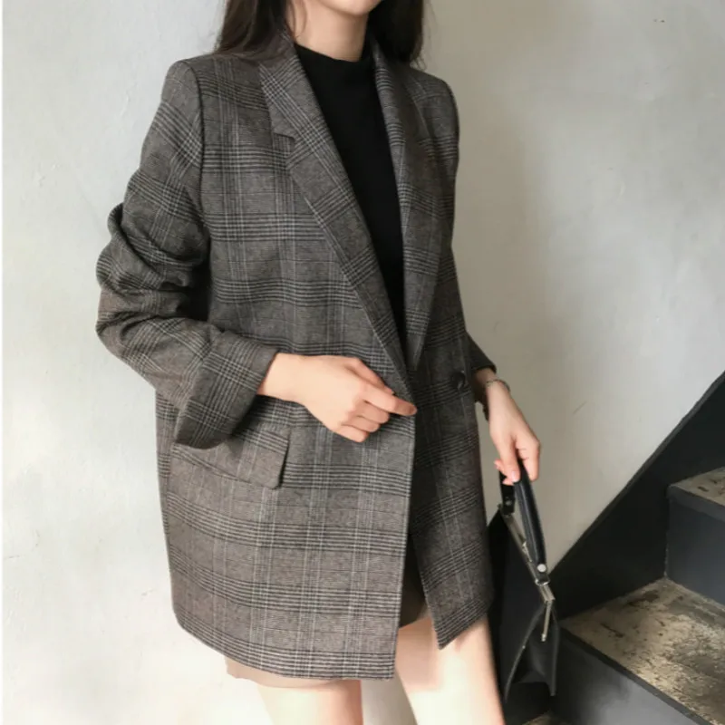 Women's Double-Breasted Plaid Blazer Suit Jacket, Gray Coat, Casual Veste Femme Manteau, Autumn 2023
Women's Double-Breasted Plaid Blazer Suit Jacket, Gray Coat, Casual Veste Femme Manteau, Autumn 2023