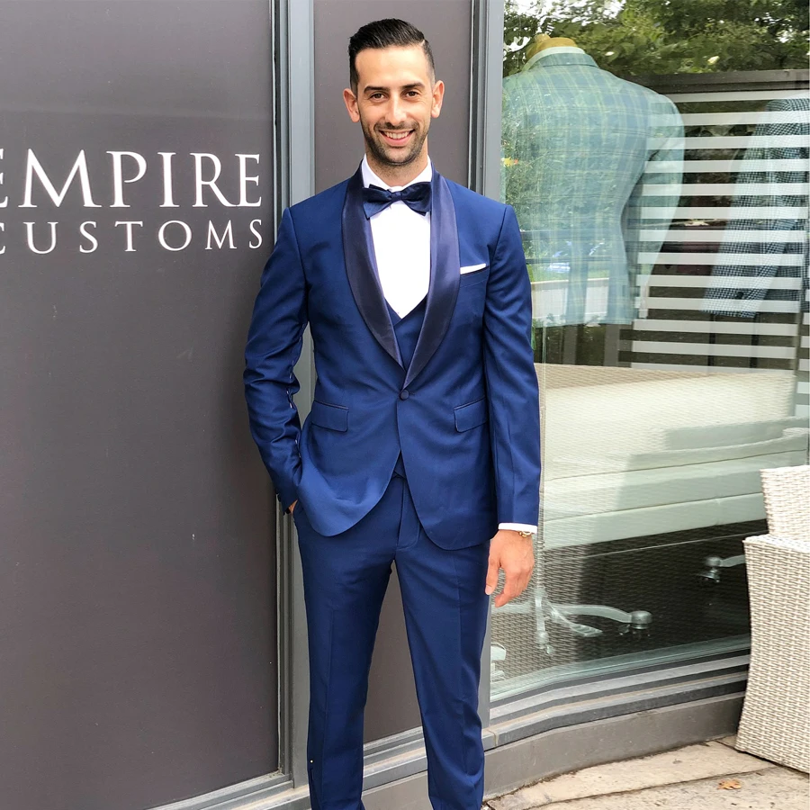 Royal Blue Men's Blazers Shawl Lapel Tailored Tuxedos For Male Clothing One Button Wedding Suits With Jackets Vest And Trousers
Royal Blue Men's Blazers Shawl Lapel Tailored Tuxedos For Male Clothing One Button Wedding Suits With Jackets Vest And Trousers
