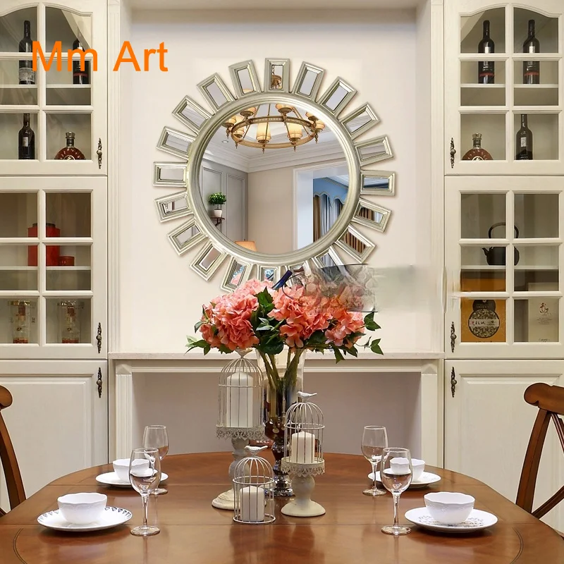 American living room European corridor round lamp art mirror creative background hanging wall dining side decorative mirror
American living room European corridor round lamp art mirror creative background hanging wall dining side decorative mirror