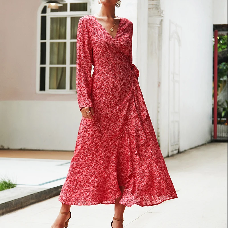 2020 New Summer Long-sleeve Ruffles Floral Women's Dress Sexy V-neck Robe Beach Vacation Style for Female
2020 New Summer Long-sleeve Ruffles Floral Women's Dress Sexy V-neck Robe Beach Vacation Style for Female